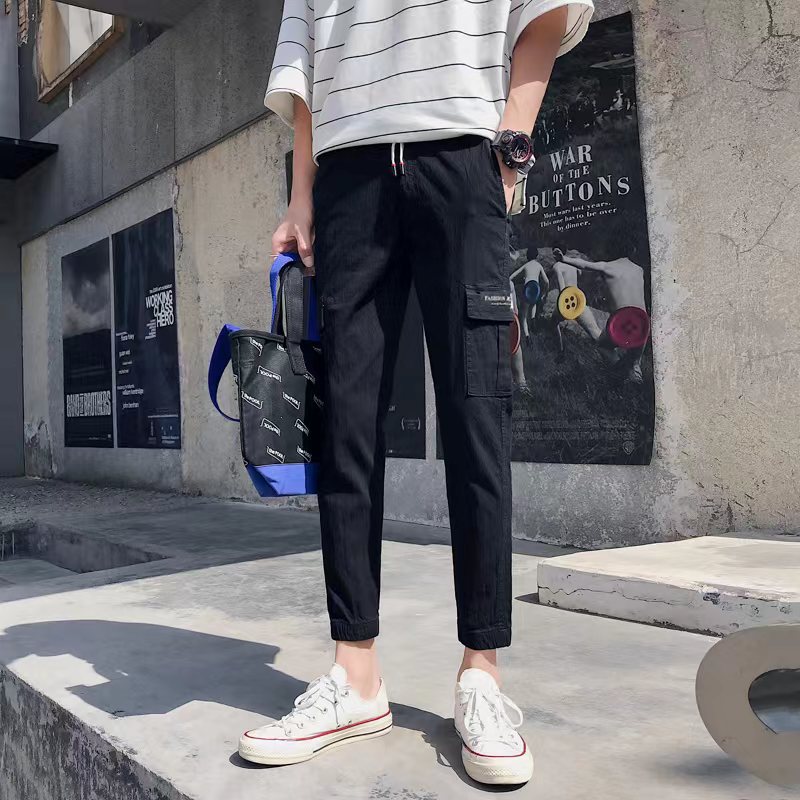Autumn nine-point overalls men's slim Korean version of the trend of the leggings casual black pants men's tide brand long pants