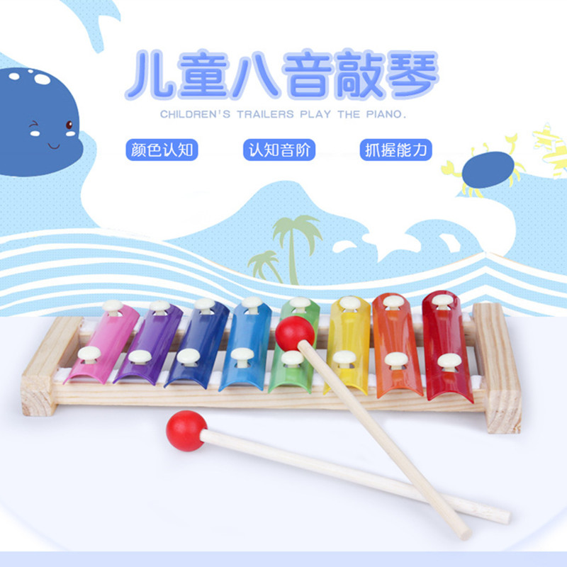 Infant children wooden eight-tone hand knock piano early education baby educational musical instrument toys 1-2-3 years old small wooden knock piano