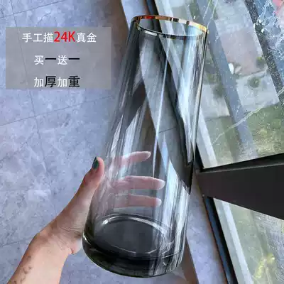 Light luxury simple Nordic 20210 new horse drunken Snow Willow bag bag glass vase large diameter smoke gray