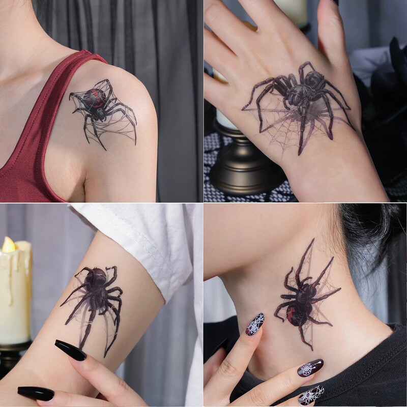 Halloween 3D Spider Tattoo Stickers Waterproof Scary Funny Prank Matte Tattoo Stickers for Back of Hand and Neck Halloween 3D Spider Tattoo Stickers Waterproof Scary Funny Prank Matte Tattoo Stickers for Back of Hand and Neck