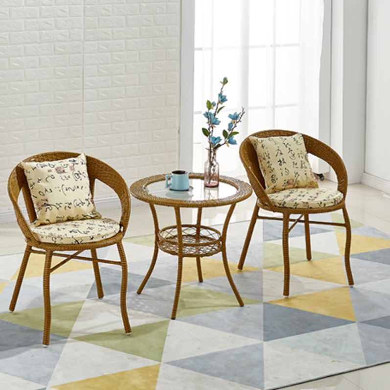 Balcony table and chair rattan chair three-piece set modern minimalist leisure outdoor round table small chair coffee table combination back chair