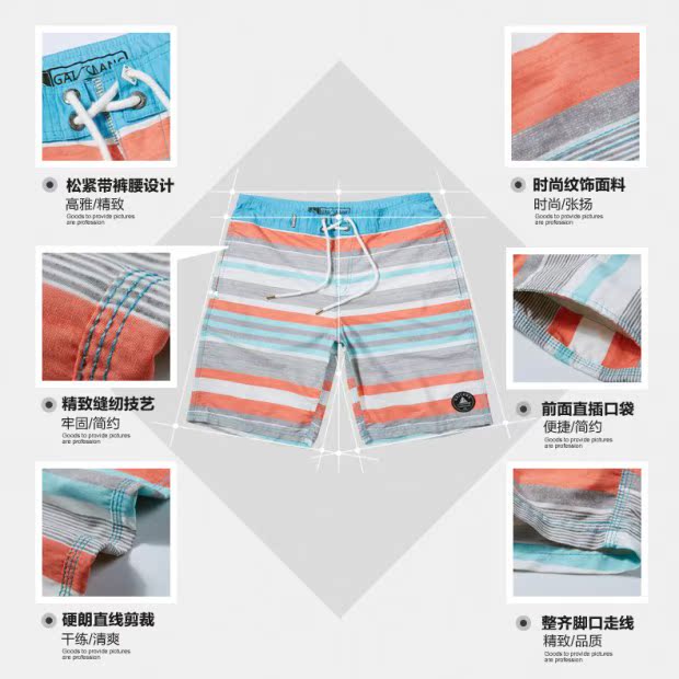 Gailang quần sọc cao cấp Hàn Quốc quần lửng nam rộng kích thước giải trí quần short nghỉ hè mùa hè mỏng phần năm quần - Quần bãi biển mua quần hoa đi biển	