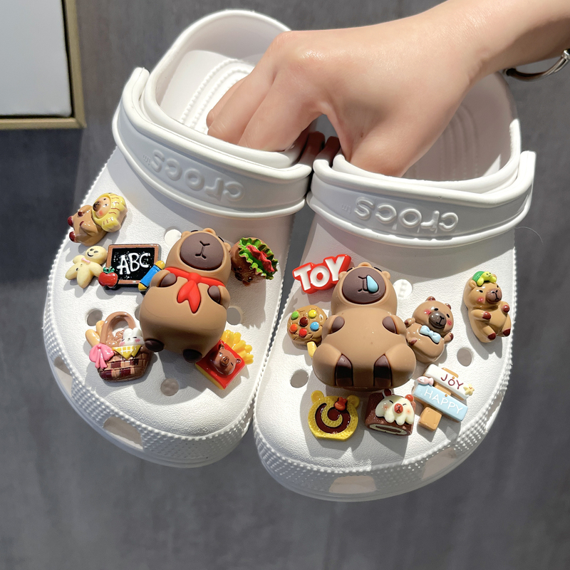 Red Scarf Capibara Crocs Shoe Accessories DIY Food Toy Crocs Shoe Charms Suitable for Crocs Shoes Men