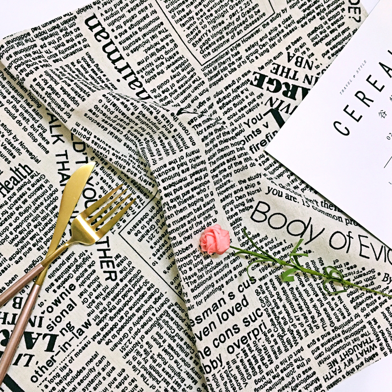 Custom Nordic ins table cloth table cushion cotton linen small frescoed English letter newspaper Western dining cushion desk cushion photo