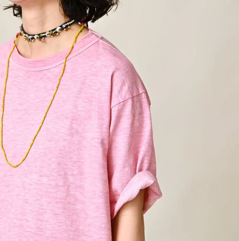 Japanese Style 26 Summer 45 Plant-Dyed Back Pocket Short-Sleeve T-Shirt Unisex Couple Style Loose Versatile Top T-Shirt