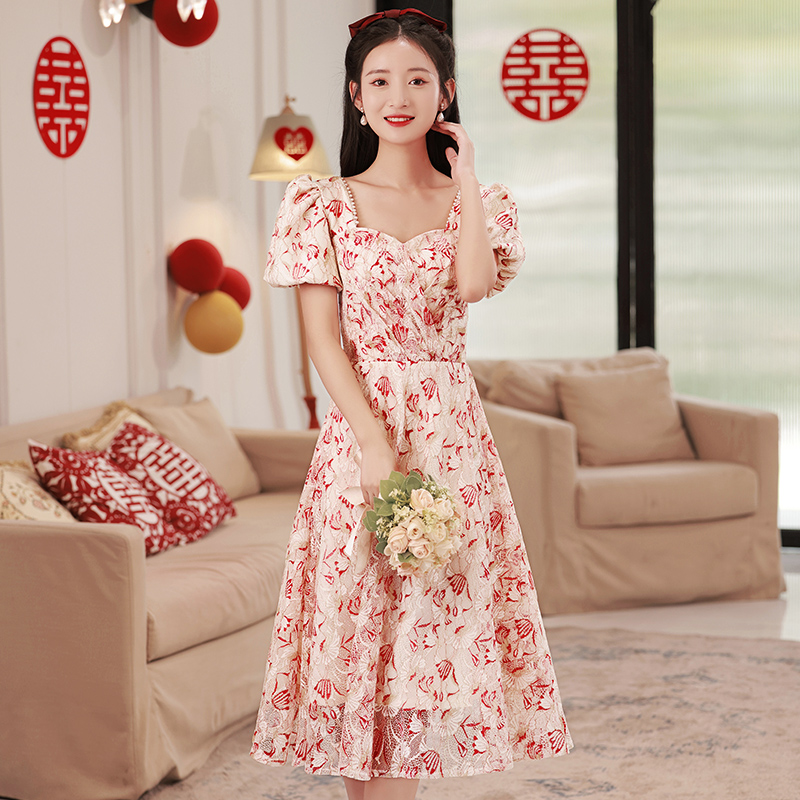 Girls dress, red fashionable evening dress for bride, suitable for teen, floral print Girls dress, red fashionable evening dress for bride, suitable for teen, floral print