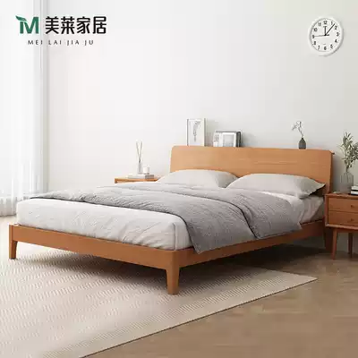 Nordic solid wood bed modern simple oak double bed 1 5 m small apartment single bed Master Bedroom 1 8m queen bed