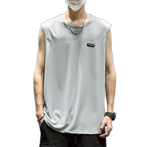 Vest Mens 2024 Summer Ice Silk Mesh Quick-Drying Sports Fitness Undershirt Thin Loose Round Neck Sleeveless T-Shirt
