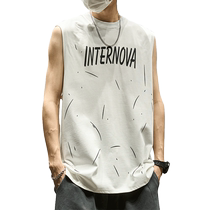 Vest Guys Loose Summer Tide Cards Ins American Street Hip Hop Printed Pure Cotton Sports Sleeveless Kan Shoulder T-shirt Tide