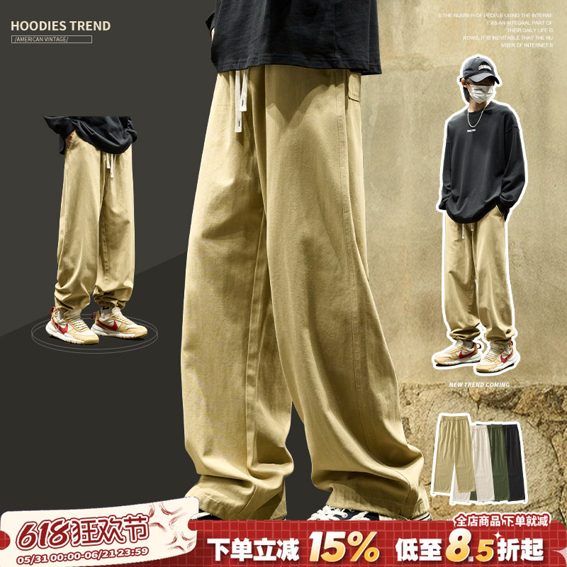 Men's Cargo Pants Winter American Retro Khaki Straight-Leg Pants Fleece-Lined Thickened Men's Autumn and Winter Trendy Casual Pants