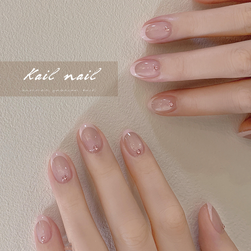 Kail Nail Handmade Nails, Leather Powder Cat Eye, Simple Short French Style Wearable Nails, Student Nails, Removable Nails