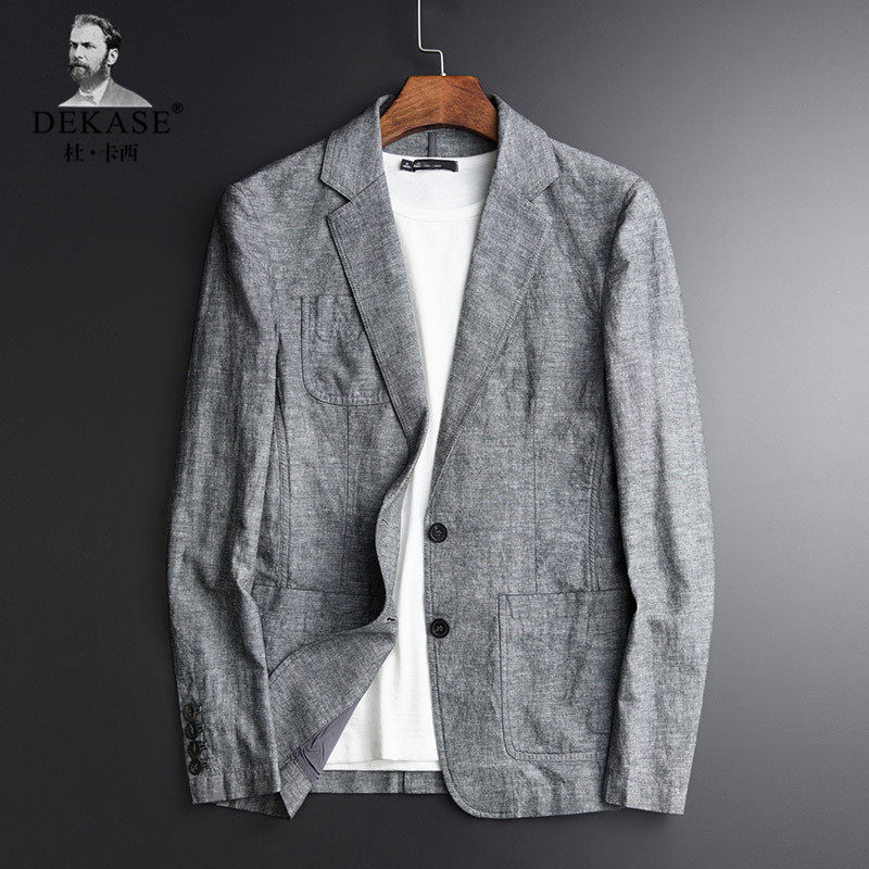 Dekase Casual Linen Suit Men's Summer Hemp Material Single West Coat New Business Grey Men Suits