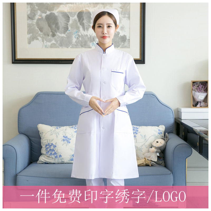 Nurse service short sleeve summer clothes Zhongshan collar large coat with blue edge winter dress Long sleeve necropolis Hospital drugstore dentistry big size