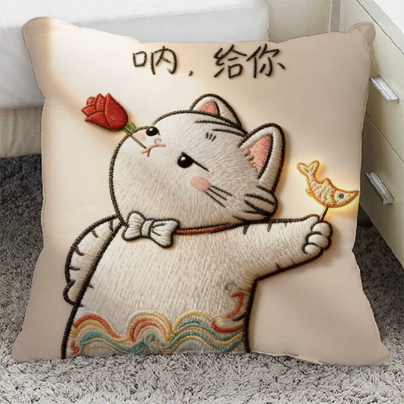 Popular Cute Healing-Style Cat Print Pillow Cushion with Insert, Suitable for Room, Sofa, Car, Ultra-Soft Cushion, Removable and Washable Popular Cute Healing-Style Cat Print Pillow Cushion with Insert, Suitable for Room, Sofa, Car, Ultra-Soft Cushion, Removable and Washable