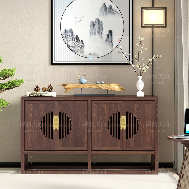 Black Hu Peach Wood New Chinese Style Dining Cabinet Tea Water Cabinet Solid Wood Disposal Cabinet Shoes Cabinet Tea Room Containing Dining Room Locker
