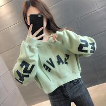Sweet girl with autumn blouses short and small childrens clothing 2022 new early spring thin and high waist and air-fried street small
