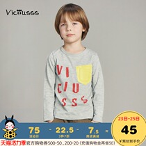 Boys  autumn Japanese T-shirt viciusss Round neck long sleeve cotton printed Western style pocket cotton base shirt