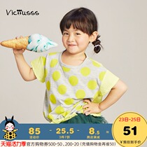 Western style loose baby t-shirt round neck Girls base top Japanese cute Polka dot round neck comfortable short sleeve