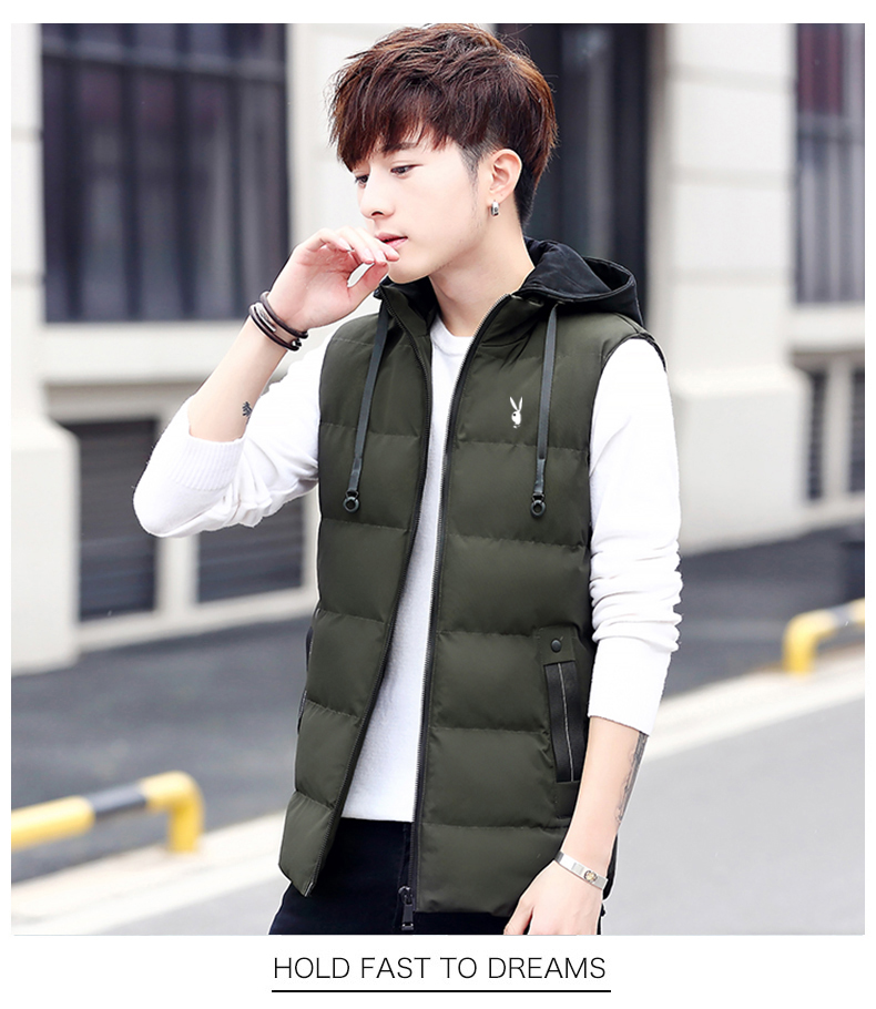 Playboy down cotton vest nam 2018 thu đông và xu hướng mũ trùm đầu dày áo vest ấm phiên bản Hàn Quốc comple tuổi 50