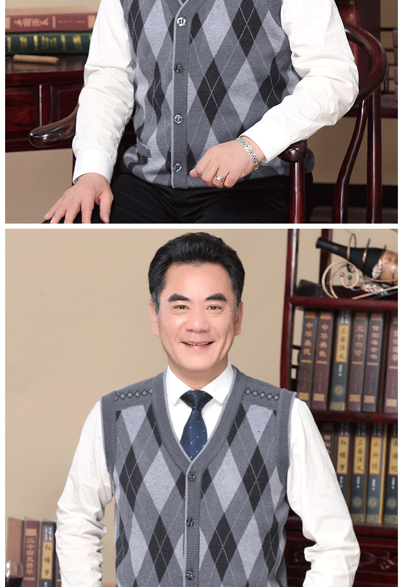 Mùa thu và mùa đông vest nam trung niên áo khoác cardigan nam trung niên vest nam vai cha mặc vest đan tay áo len khoác mỏng