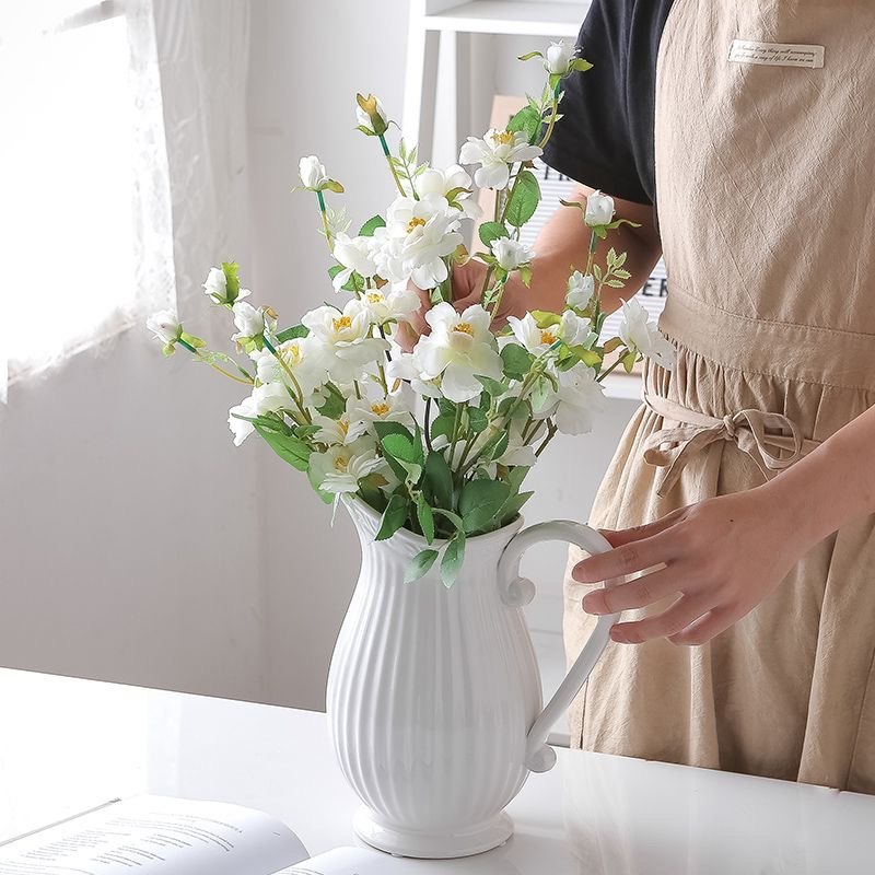 Façal handle vase embossed ceramic milk jug floral European-style living-room table flower arrangement decoration pendulum with wind-Taobao