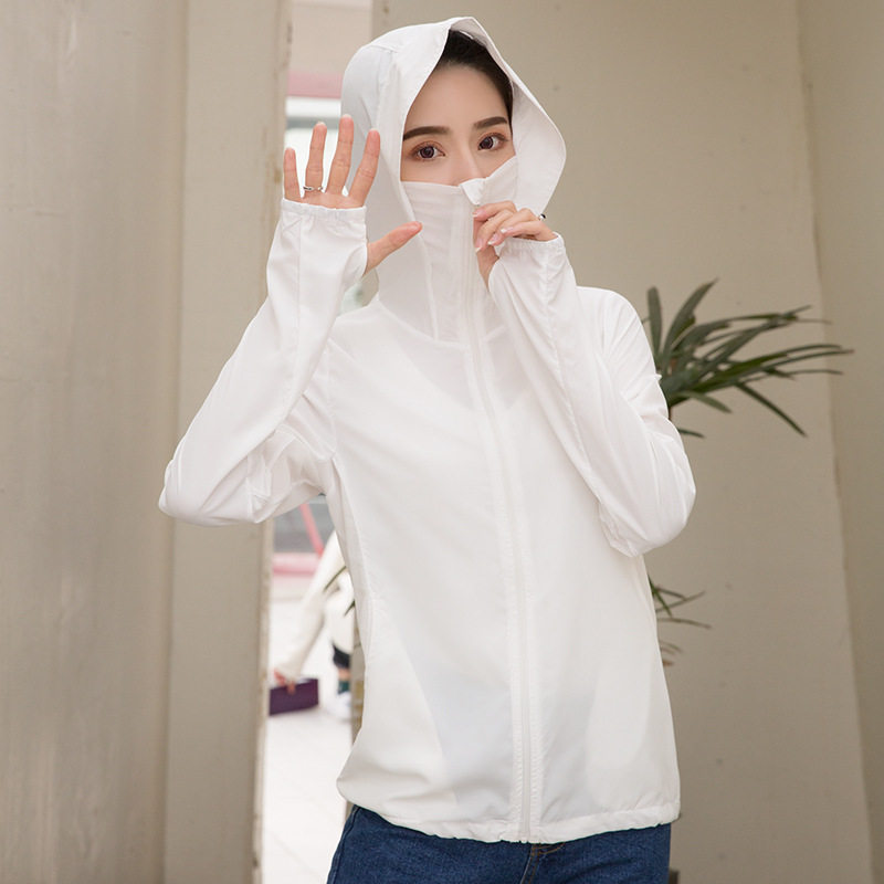 Versatile breathable sunscreen women summer 2022 short long sleeve sunscreen shirt white thin hooded skin jacket