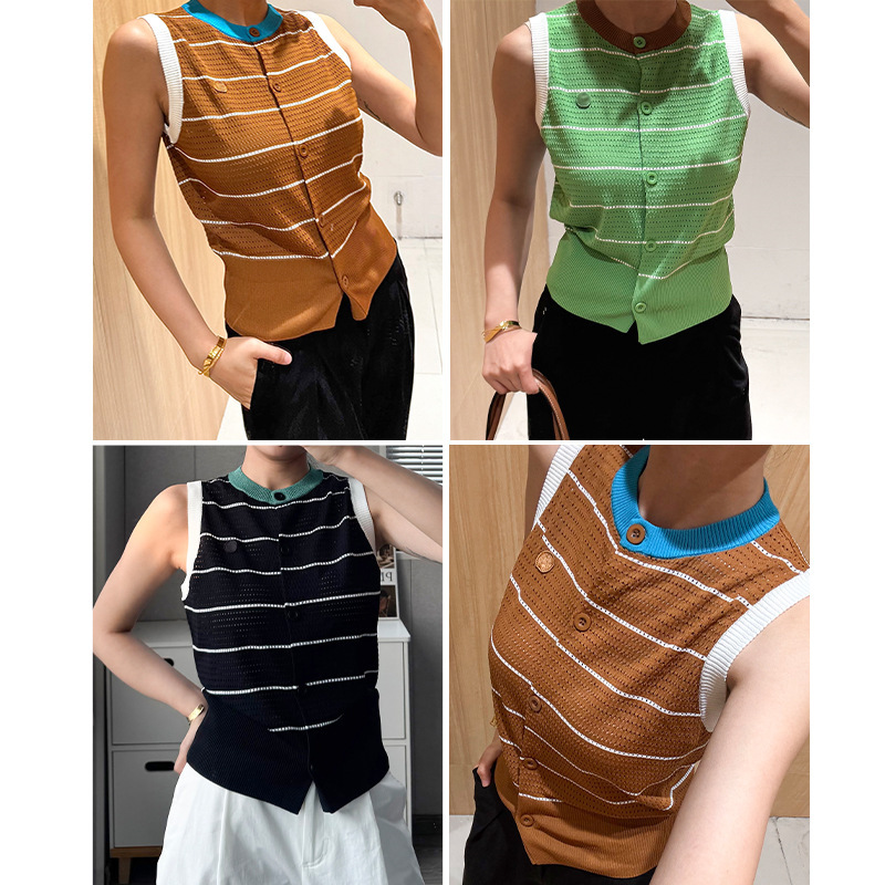 Original Fabric! Mommy, Who Would Have Thought! Summer Style, Elegant and Simple Sleeveless Knitted Vest for Women, Thin Hollow-Out Top