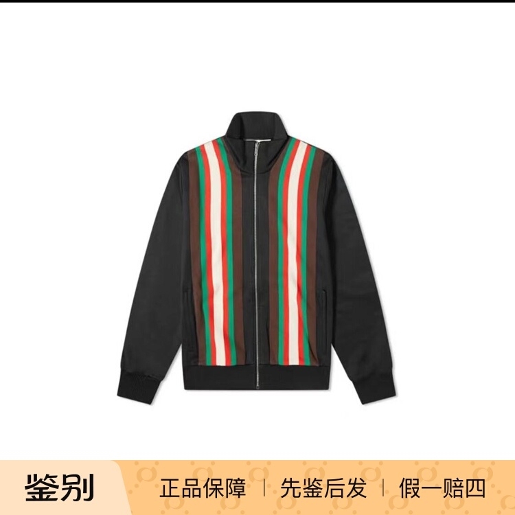 102916 Overseas L Size Gucci Men's Color-Blocked Striped Retro Long-Sleeve Casual Jacket Trendy Autumn Season