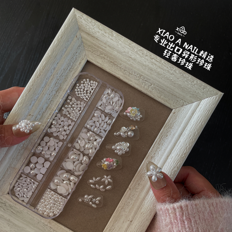 Xiaoanail Specializes in Exporting White Irregular-Shaped Nail Art Pearls That Do Not Peel Off, High-Quality Mixed Nail Decorations