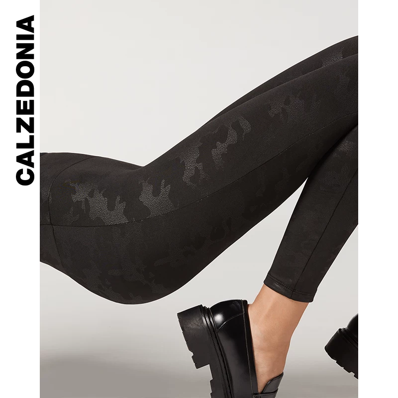 CALZEDONIA Kazerite Socks Women's Black Camouflage Printed Warm Leggings Leggings MODP1067