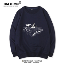 Spring and Autumn New Tide Brand Plus Cotton Long Sleeve Mens Loose Round Neck Mens base shirt Black Jacket