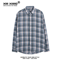 Korean version of the new plaid shirt mens long sleeve trend autumn jacket ins Hong Kong style plaid shirt Japanese shirt