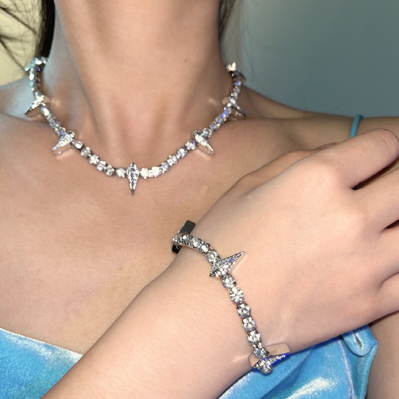 Hip-Hop Style Black Panther Full Diamond Tennis Chain Necklace for Men and Women, European and American Street Zircon Clavicle Chain Bracelet Jewelry Trend