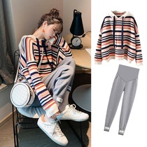 Autumn maternity wear autumn suit fashionable internet celebrity 2021 new sweatshirt trendy mom going out sweater during pregnancy