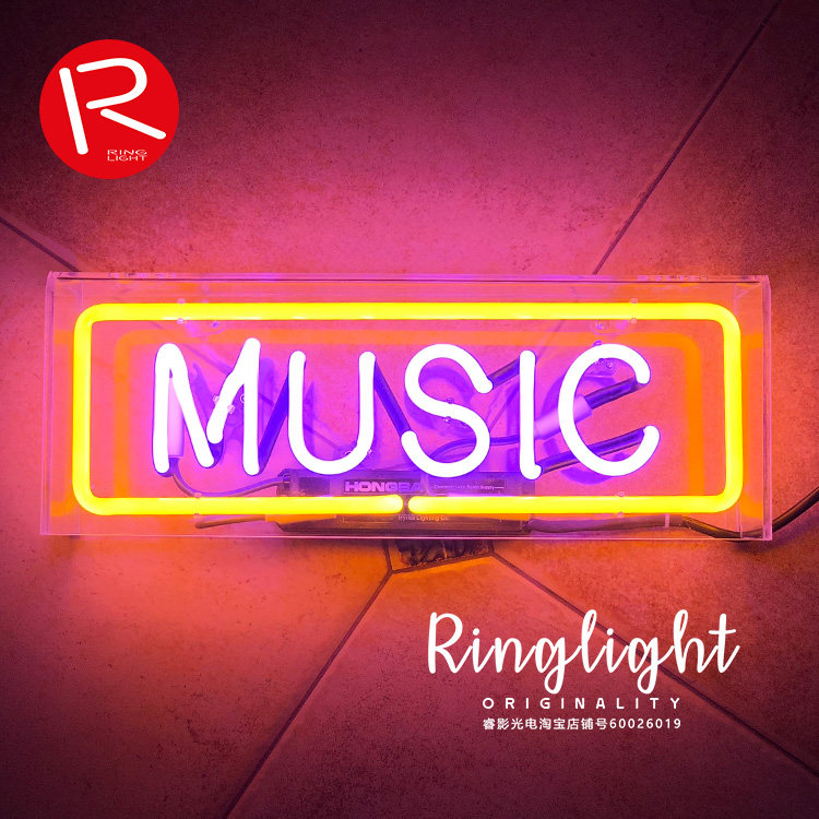 Original simple MUSIC music letter glass neon light handmade atmosphere decoration indoor creative decoration gift