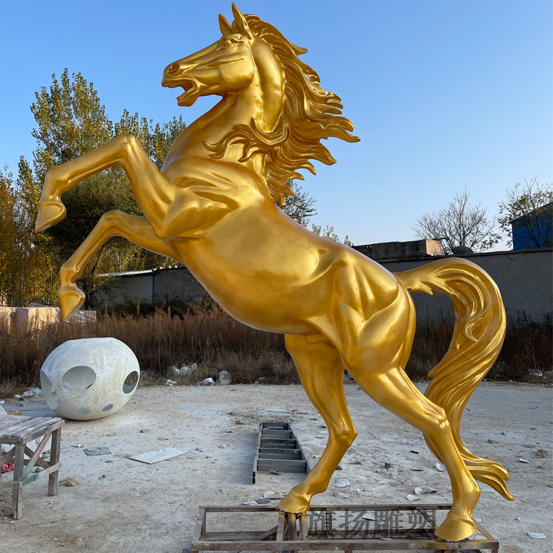 Fiberglass Horse Sculpture, Imitation Bronze, Golden Flying Horse, Large White Galloping Horse, Animal Stainless Steel Large Outdoor Ornament