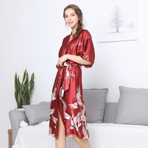 Team Wedding Bride Bridesmaid Pajamas Female long Bridesmaid gift Bathrobe Nightgown Homewear Crane Morning gown Female