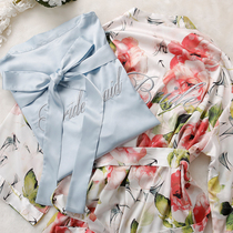 European and American wedding bride flower morning gown custom LOGO hot diamond bridesmaid group girl dress Wedding makeup robe sleeping bathrobe