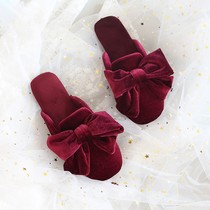 Morning robe slippers Wedding autumn and winter indoor Korean version home floor non-slip four seasons gold velvet bride bridesmaid slippers female