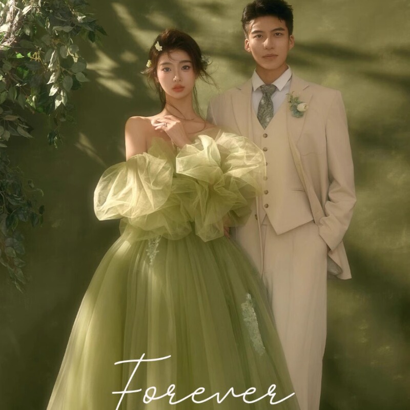 New Photo Studio Photo Theme Colorful Gauze Forest Style Puff Sleeves Green Mesh Tutu Skirt Outdoor Travel Photography Wedding Dress New Photo Studio Photo Theme Colorful Gauze Forest Style Puff Sleeves Green Mesh Tutu Skirt Outdoor Travel Photography Wedding Dress