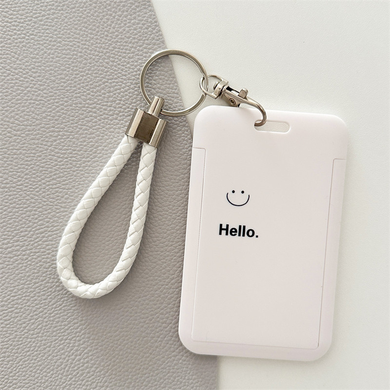 学生証、キャンパスIDカード、社員証などを入れるためのシンプルなスマイリーフェイスのカードホルダー。かわいい紛失防止ブランド名バッジ。バスカード保護スリーブ。