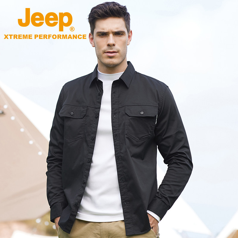 Jeep Tooling Shirt Male Long Sleeve Multiple Pockets Autumn Clothing Blouses Outdoor Leisure 100 Hitch Middle-aged Dad Shirt Jacket-Taobao