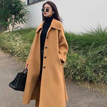 2021 autumn and winter New 100% wool double-sided cashmere coat womens long lace loose thickened woolen coat