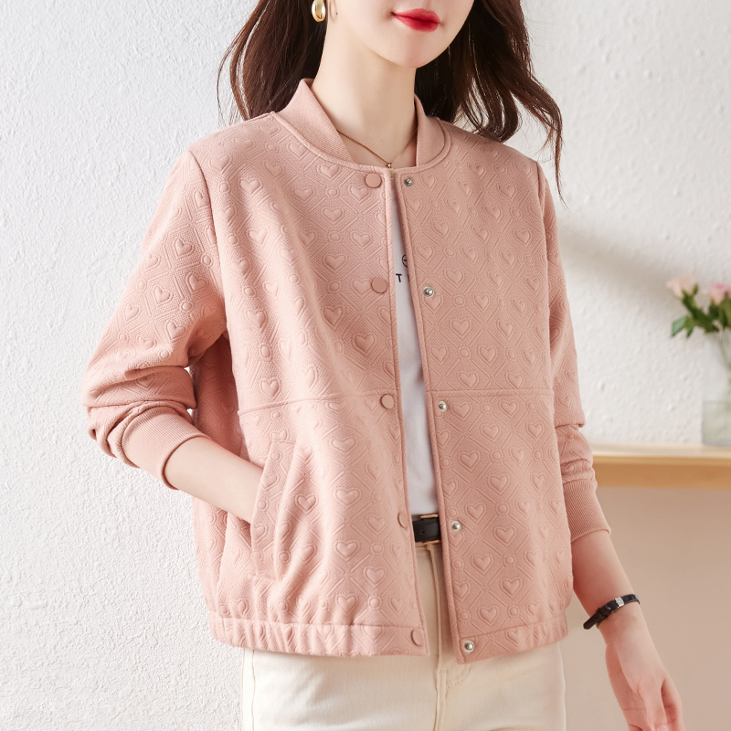Woodpecker Stand-Up Collar Baseball Jacket for Women, New Spring and Autumn Style, Stylish and Age-Reducing Top, Fashionable Pink Cardigan Sweatshirt
