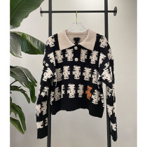 2022 Spring New Women's Joker Cartoon Print Embroidered Lapel Turtleneck Sweater 3E1E412