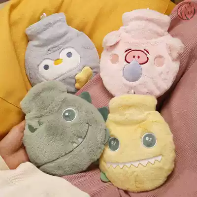Hot water bag ins soft cute healing lace plush jacket warm handbag small carry small water injection new removable wash
