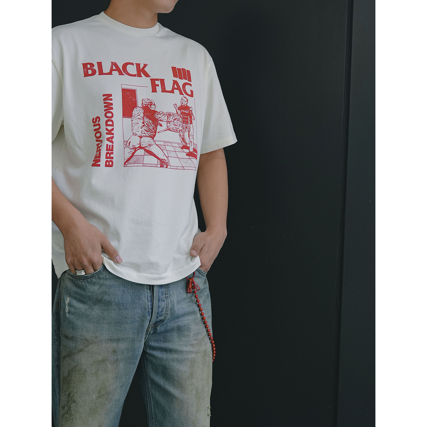 Футболка с коротким рукавом MKSZY Black Flag черный флаг баннер эпоха ретро стирка винтажная