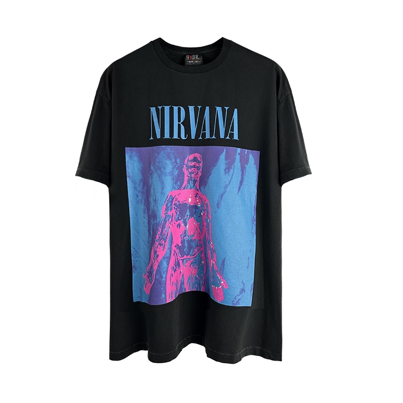 Mkszy Nirvana Band Sliver Vintage Tee Retro Washed Short-Sleeve T-Shirt Mkszy Nirvana Band Sliver Vintage Tee Retro Washed Short-Sleeve T-Shirt