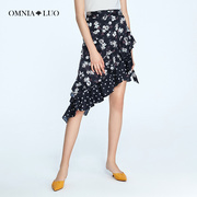 OMNIALUO Oberanu 2020 Spring / Summer New Irregular Hemprint váy váy ngắn váy thời trang Tính