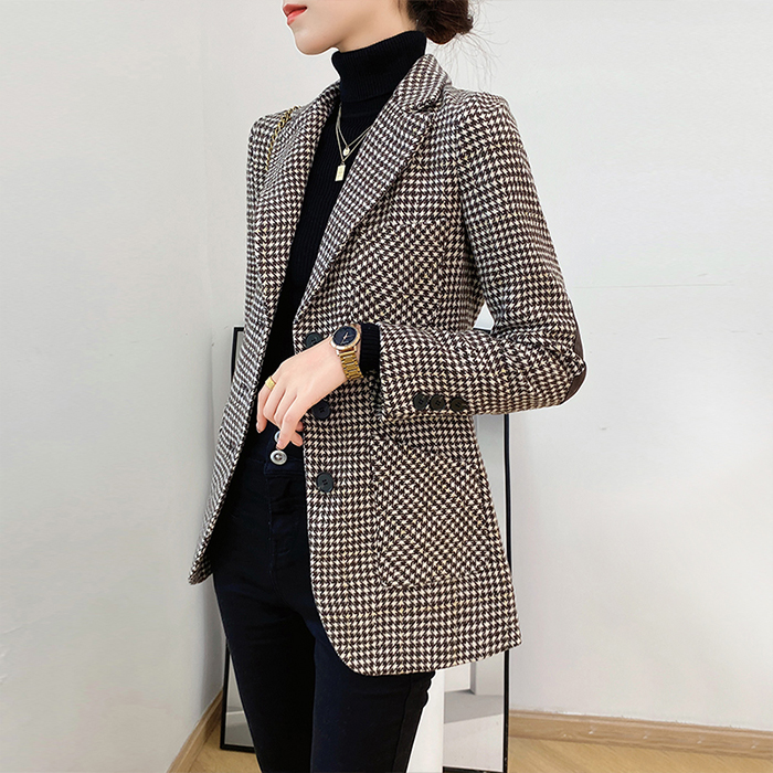 Day Faculty Light Extravagant Gig Suit Jacket Woman 2021 Winter New Fashion Thickened Wool Plaid Little West Suit